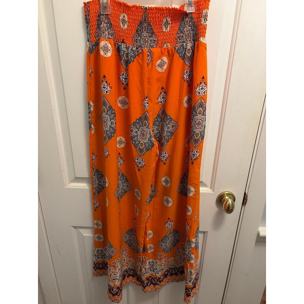 Sienna Sky NWOT Orange Boho Medallion Smocked Wide Leg Pants Jumpsuit Size L - Picture 3 of 4